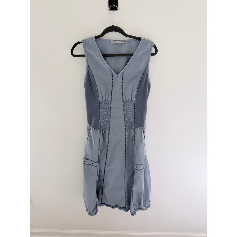 Wearables Blue Mesh Panels Cinched Waist Tank Dress-Size M